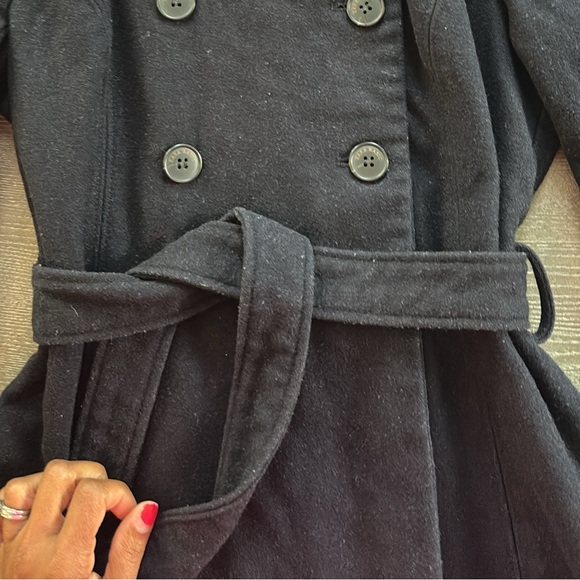 Zara Mid-Length Black Coat Belted with Hood Size M - Picture 9 of 9